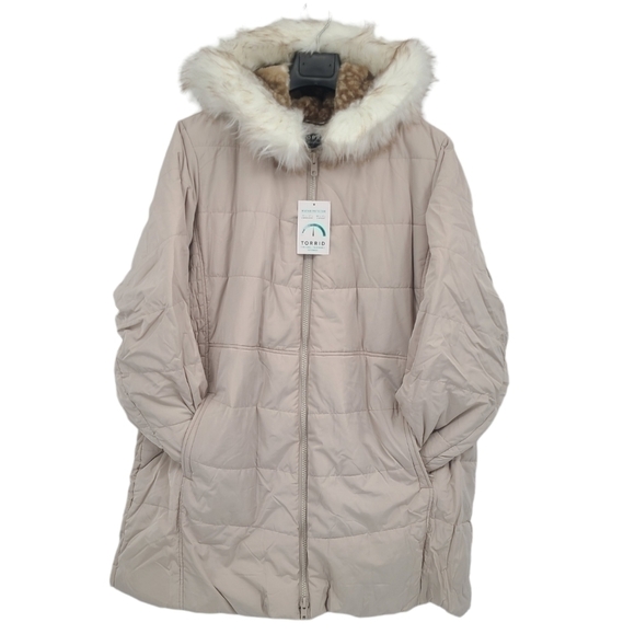 5X - Torrid | FIT & FLARE PUFFER JACKET - FUR NYLON GREY & BIRCH - Picture 3 of 11